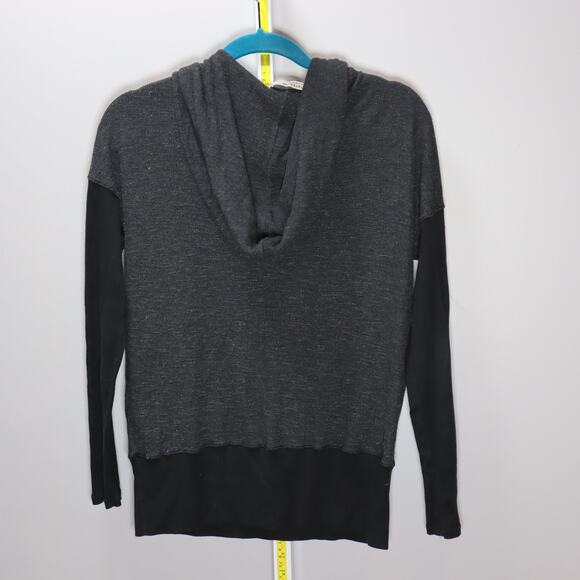 Stateside Mixed Fabric Hooded Waffle Hoodie Gray Black Size M - Picture 2 of 5